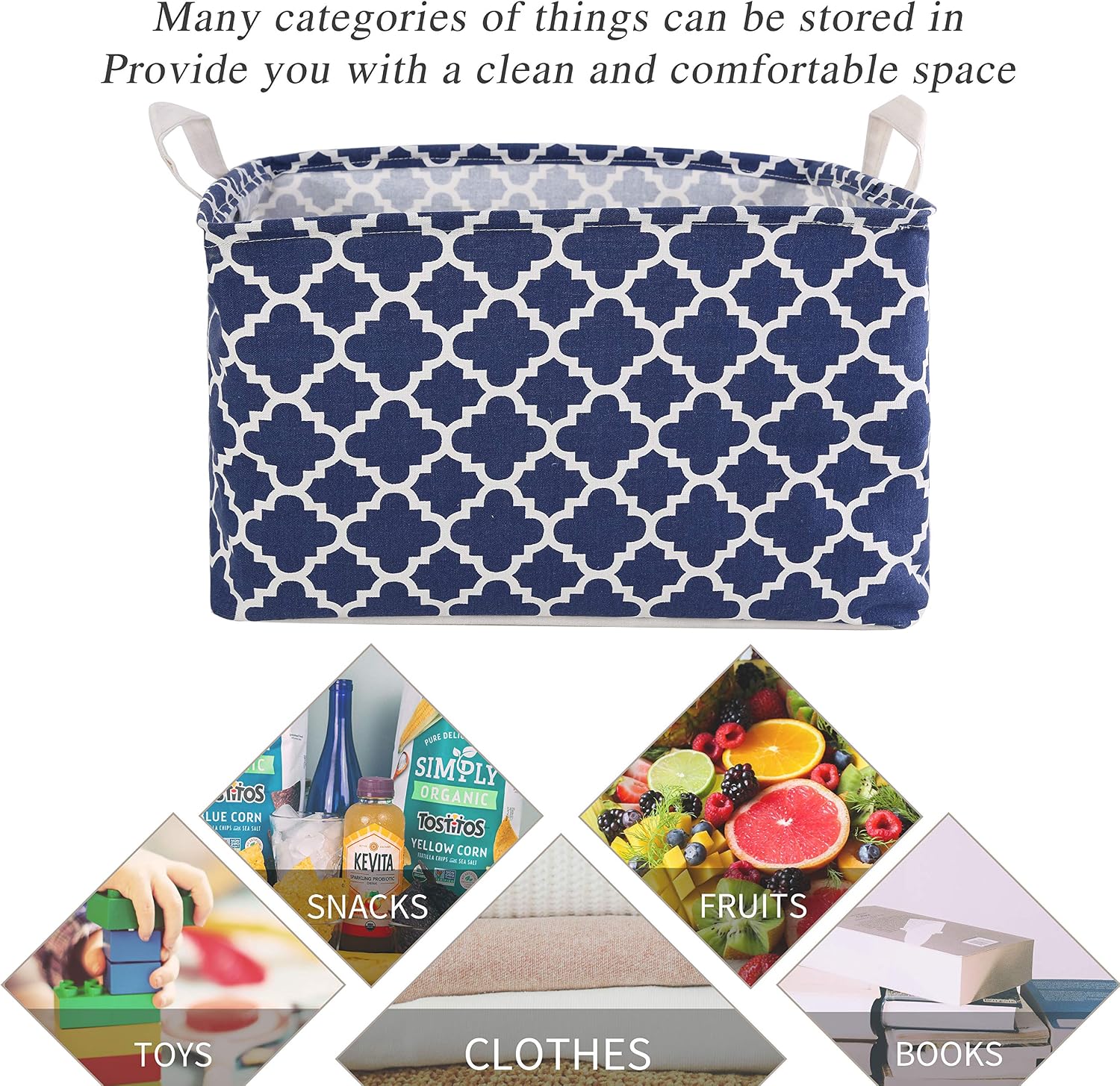 LessMo 3 Pack Square Storage Bins, Collapsible Sturdy Fabric Storage with Handles, Waterproof, Made of Cotton and Linen, for Shelf, Office, Toys, Nursery Home Closet (Lucky)