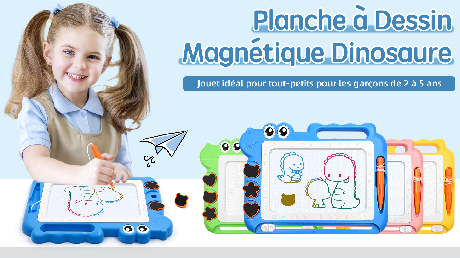 Ardoise Magique Dinosaure Pour Enfants 2-5 Ans - Jeu éducatif Dessin Effaçable Avec Tampons