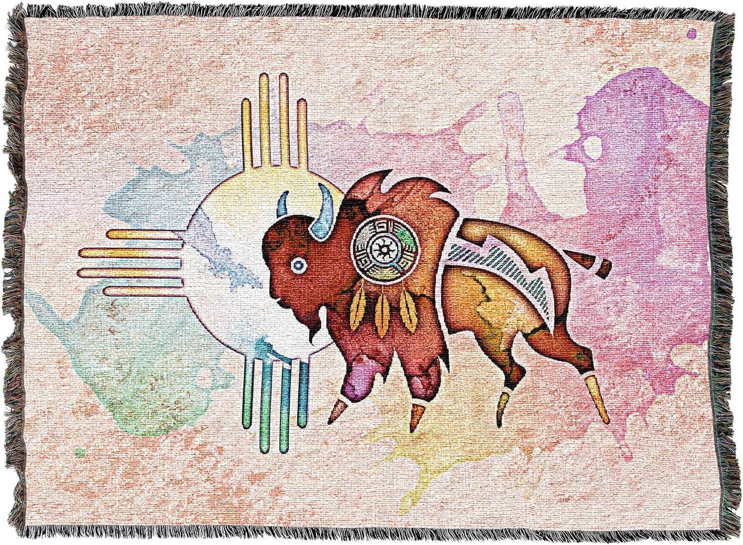 Pure Country Weavers Painted Buffalo Blanket by Laurie Prindle - Animal Spirit Totems Gift Tapestry Throw Woven from Cotton - Made in the USA (72x54)