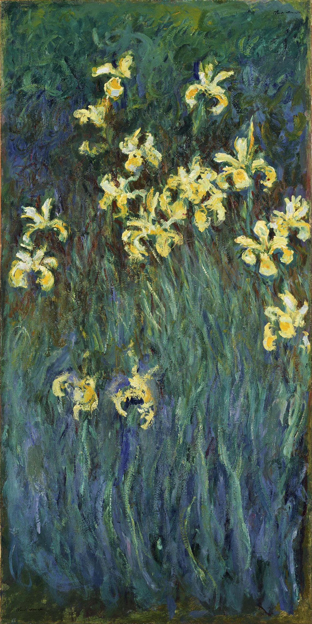 Claude Monet Yellow Irises affiche d'art Premium avec cadre en bois marron de qualité