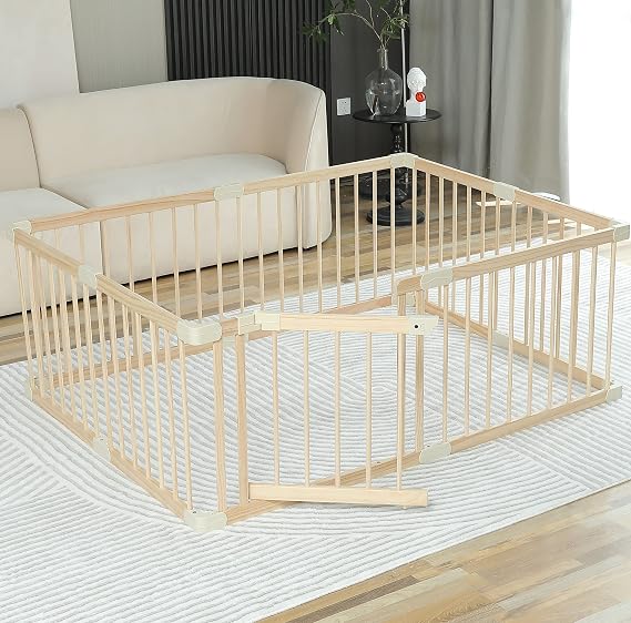 Baby Playpen Play Fence Gate Play Pen Wood Large,Playpens for Babies and Toddlers Kids Indoor,Baby Play Yards Gym
