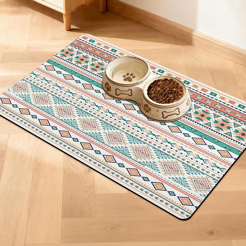 Tapete para Alimentação de Cães e Gatos Impermeável com Base Antiderrapante DDPODNQAK Boho 60,96 x 40,64 cm