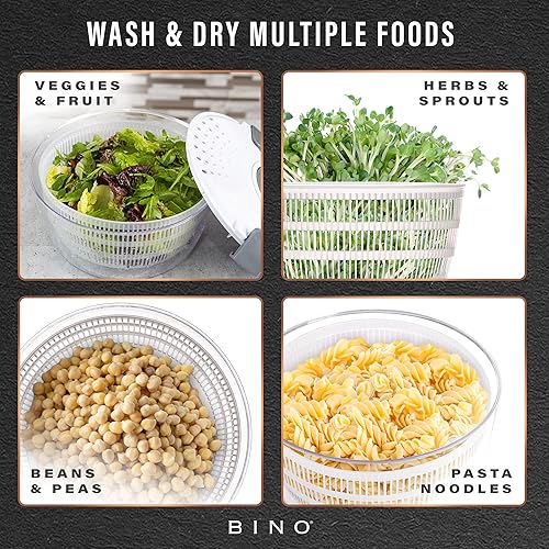 Miniatura 6 de BINO | Ensalada Spinner – 4.2 cuartos de galón | Girador manual grande de lechuga con cierre seguro de tapa y sistema de drenaje integrado |