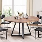 47“ Round Kitchen Dining Room Table for 4, Circle Dining Dinner Table with Pedestal Metal Frame, Space Saving Wood Industrial Furniture for Small Space (Vintage Brown, 47 inch)