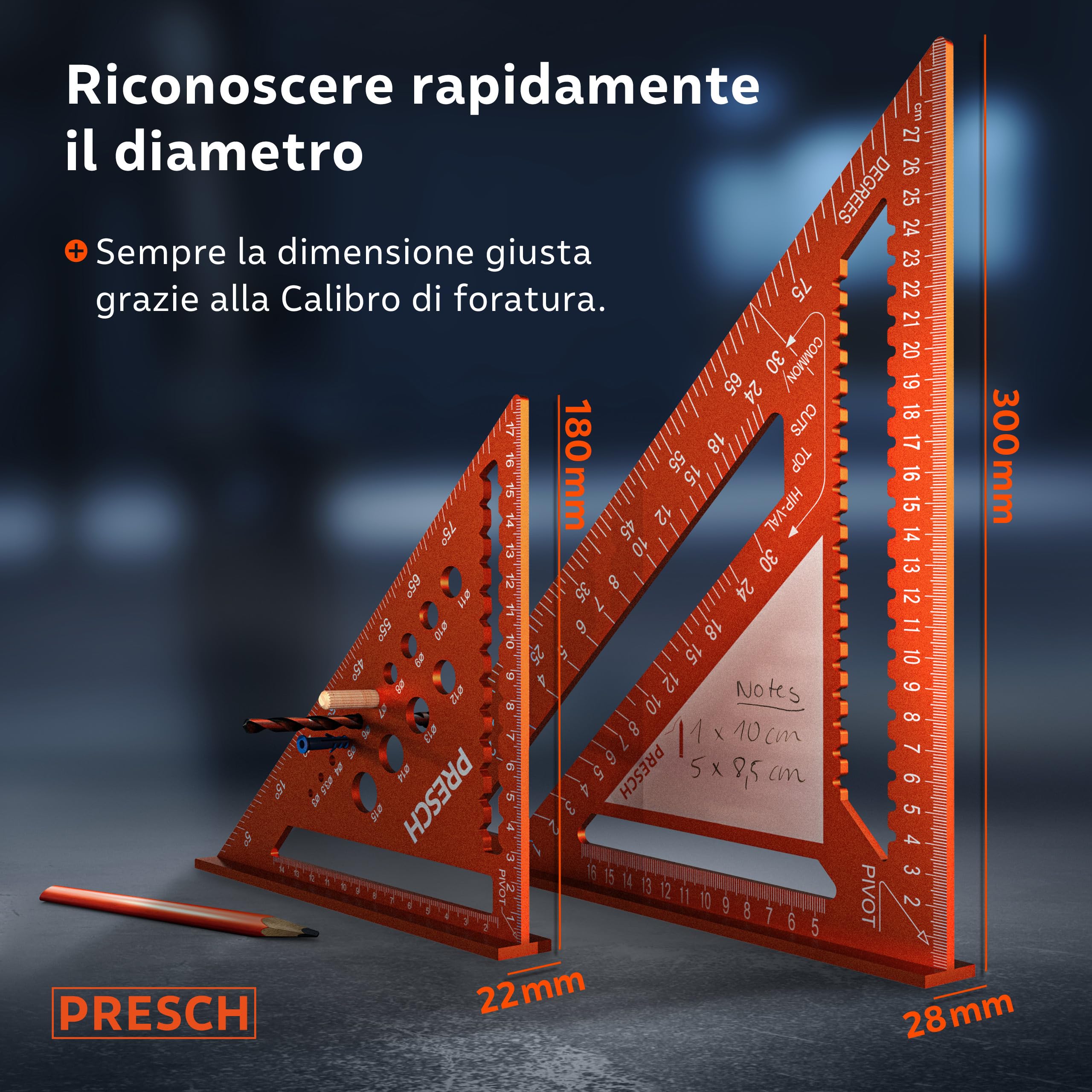 Presch Squadra da falegname Set 180mm 300mm Alluminio fresato ad alta precisione