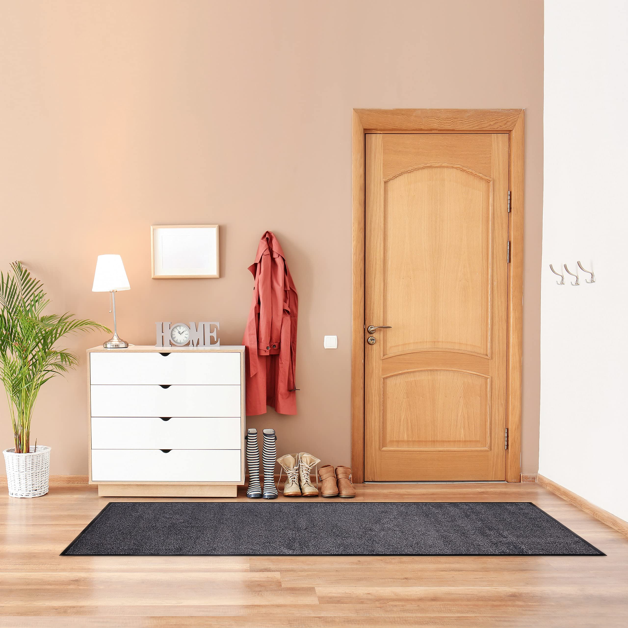 Relaxdays 10021902_761 Zerbino Asciugapassi, Tappeto da Ingresso, per Interni, Grande, Sottile, Nero-Grigio, 80x200 cm