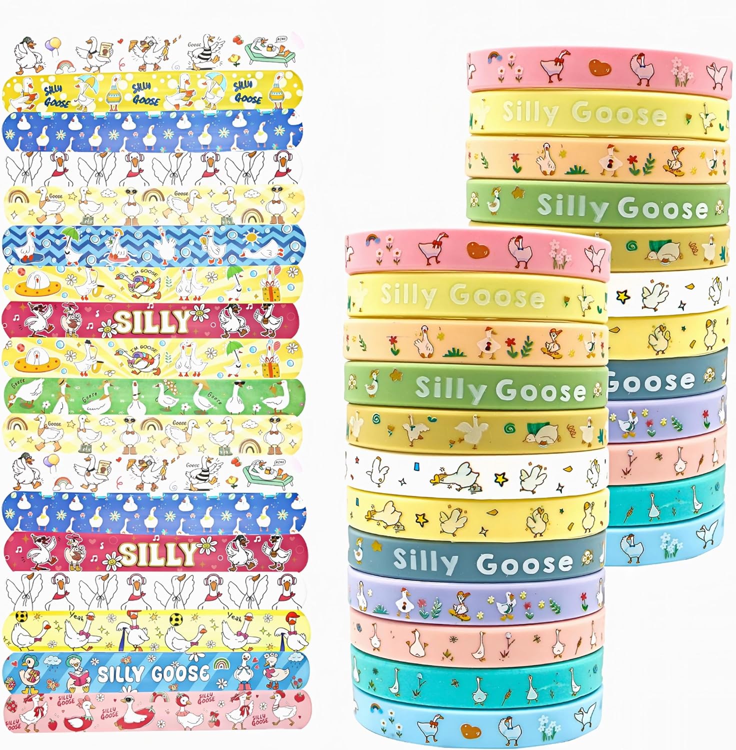 i-Beeboo 48 Pcs Silly Goose Party Favors Wristbands Slap Bracelets, Funny Goose Party Supplies Rubber Silicone Stretch Wristbands for Birthday Decorations Gifts