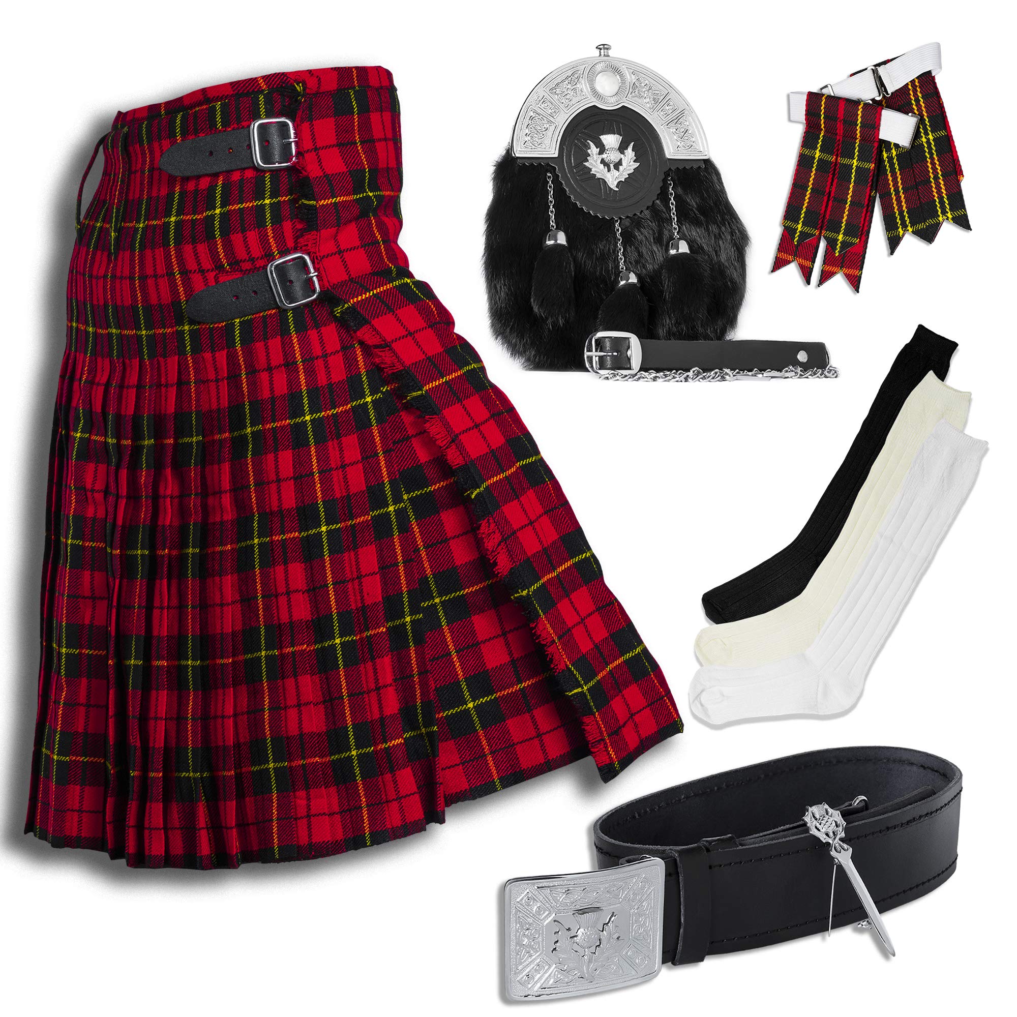UMAM New Scottish Kilt Set of 07 Pcs in Different Tartans (Wallace, 50
