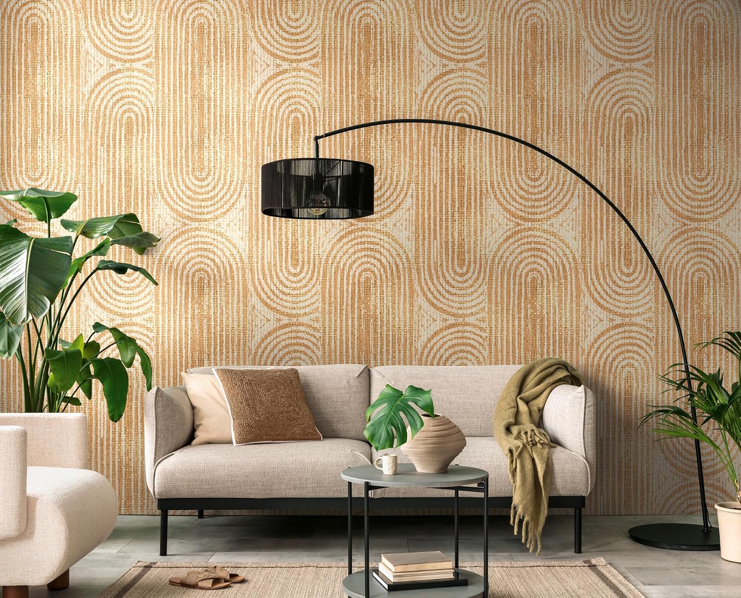 Livingwalls Photo Wallpaper 3D Effect in Orange, Beige – High-Quality Non-Woven Wallpaper 398681 with Motif on 3.71 m x 2.80 m – Made in Germany