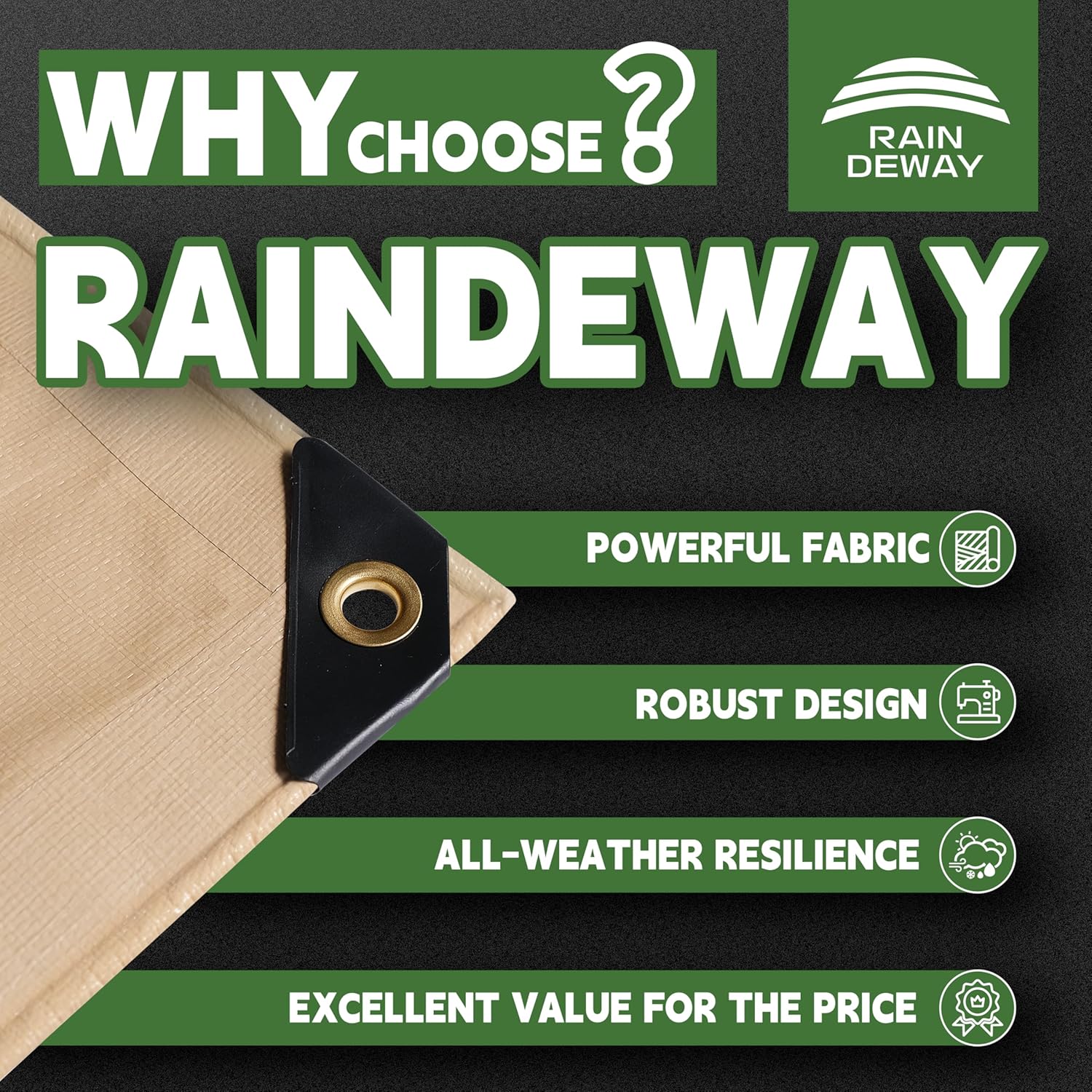 RAINDEWAY 10x15 Feet Heavy Duty Tarp,12 Mil Tan Waterproof Poly Tarp Cover,UV Resistant,Weatherproof,Durable,Multipurpose Tarps with Grommets and Reinforced Edges