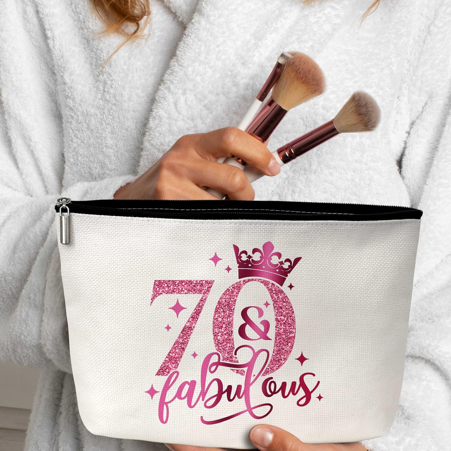 GREOXG 70th Birthday Gifts for Women, 70 Years Old Birthday Gift, Pink Fabulous Birthday Makeup Bag for Sisters Women Mom Grandma Friends-B16 - Image 3