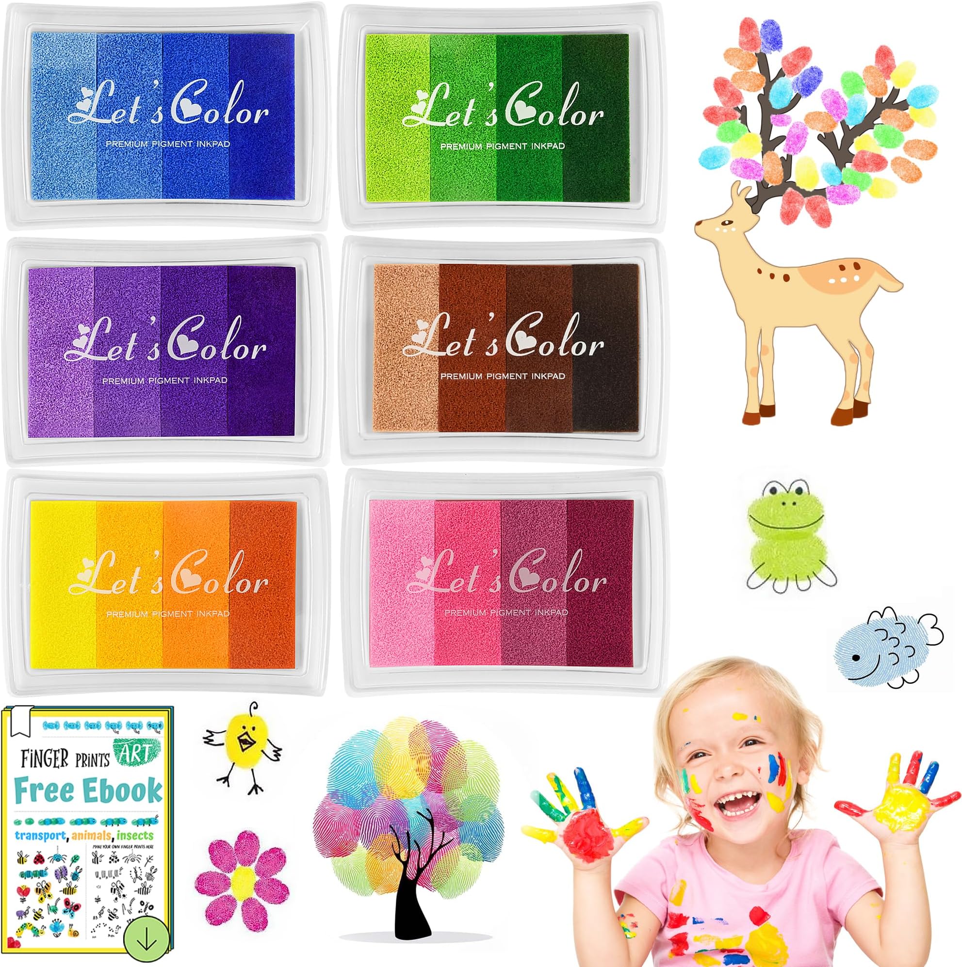 6 Colours Ink Pads Set, Fingerprint Ink Pads for Stamping DIY, Non-Toxic Rainbow Ink Pad for Imagination, Scrapbooking, Card Making, Art, Craft