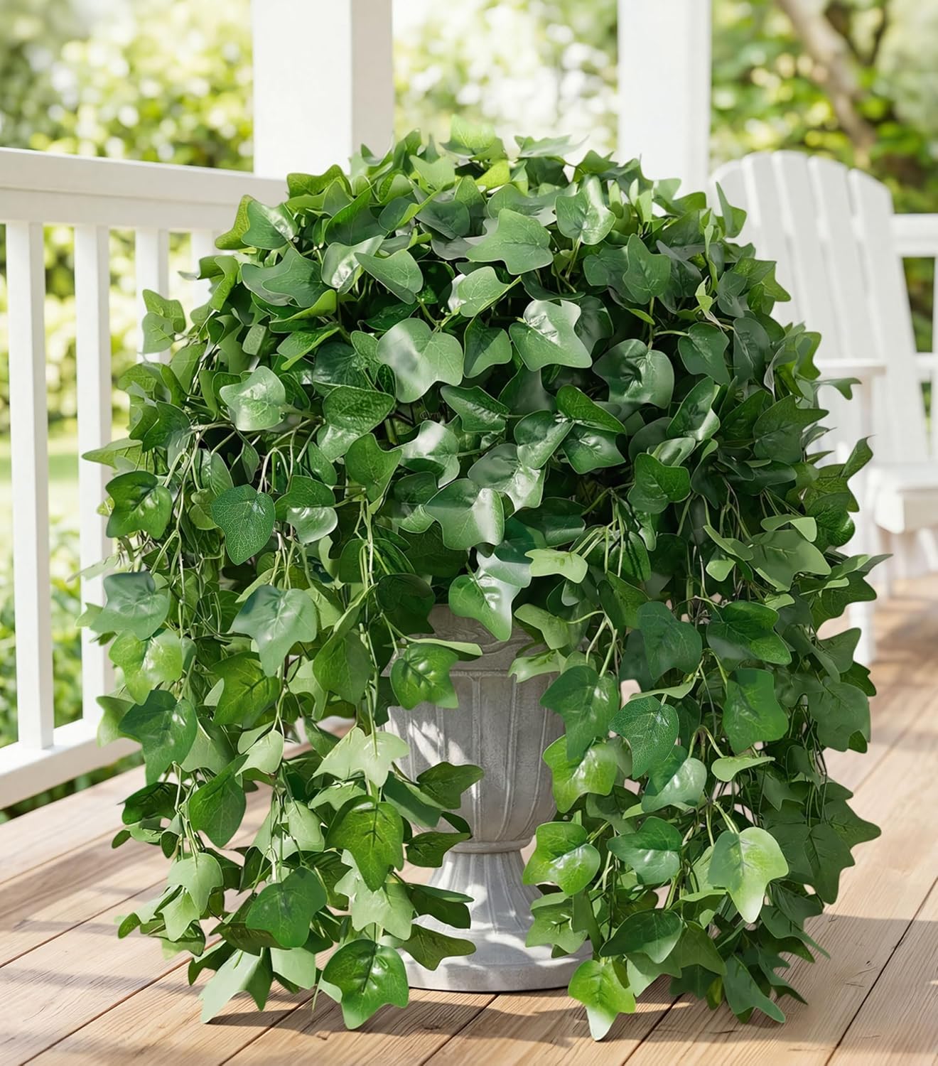 Faux Outdoor Plants Fake Hanging Plants for Outdoors Outside Decorations, 2 Pcs Green Fake Ivy Vines Realistic UV Resistant Artificial Greenery for Planters Porch Garden Yard Front Door Patio Indoor