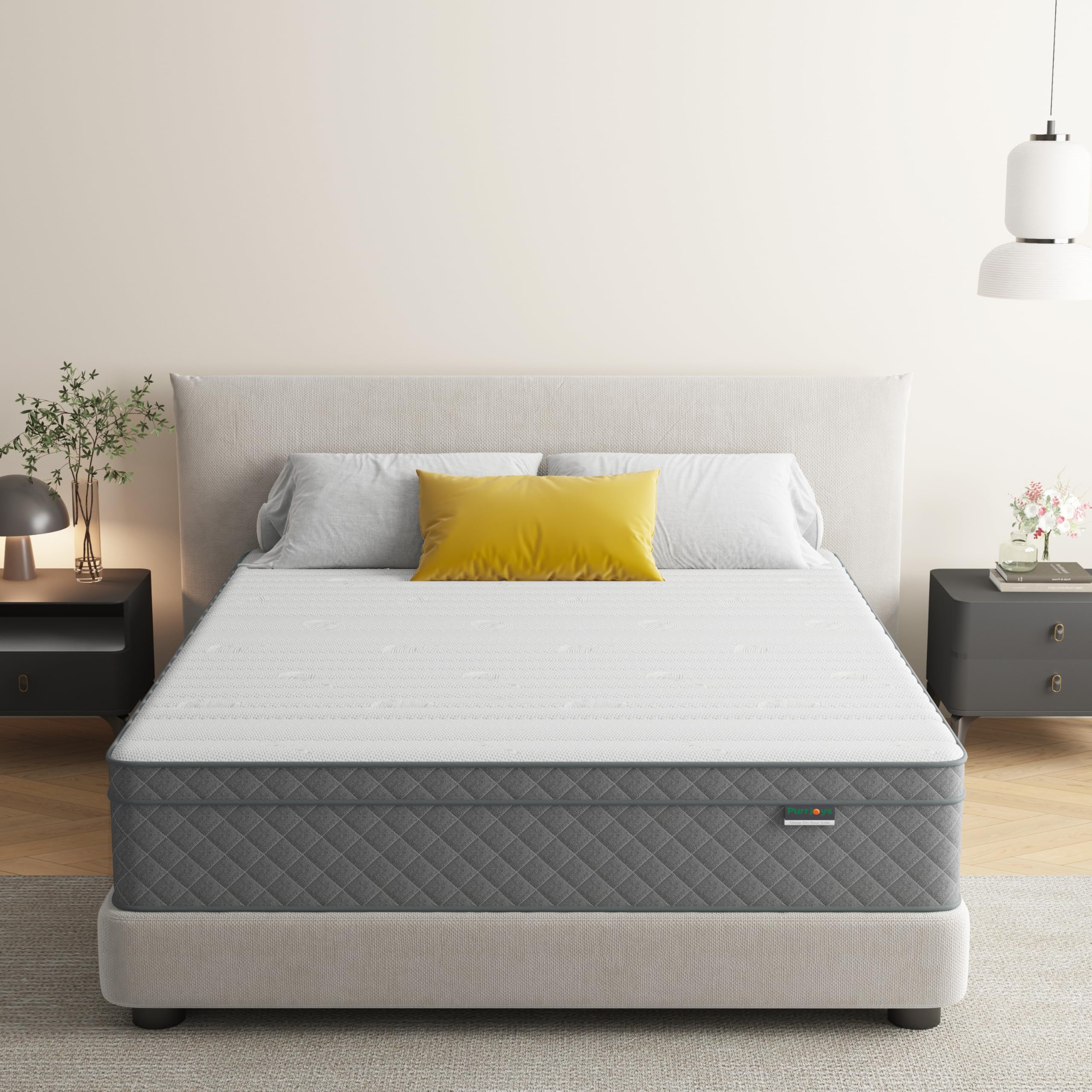 PurrJoys 12 inch Queen Mattress, Cooling-Gel Memory Foam and Pocket Spring Hybrid Mattress, Medium Firm Feel, Queen Bed Mattress in a Box, CertiPUR-US