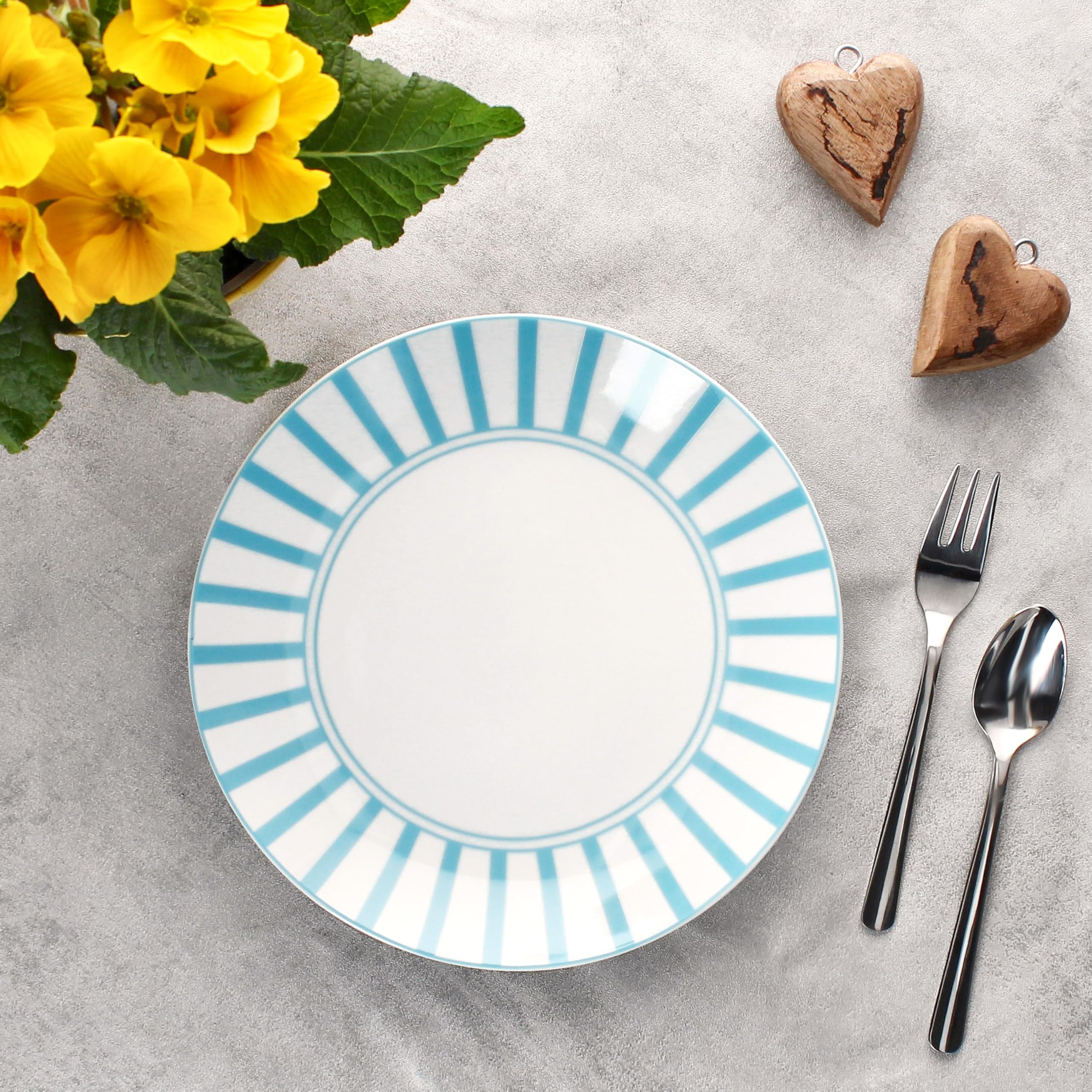 MamboCat Split türkis 6er Set Kuchenteller I weißes Porzellan-Frühstücksteller mit Streifen für 6 Personen I kleine Teller für Salat, Dessert, Fingerfood & Co.