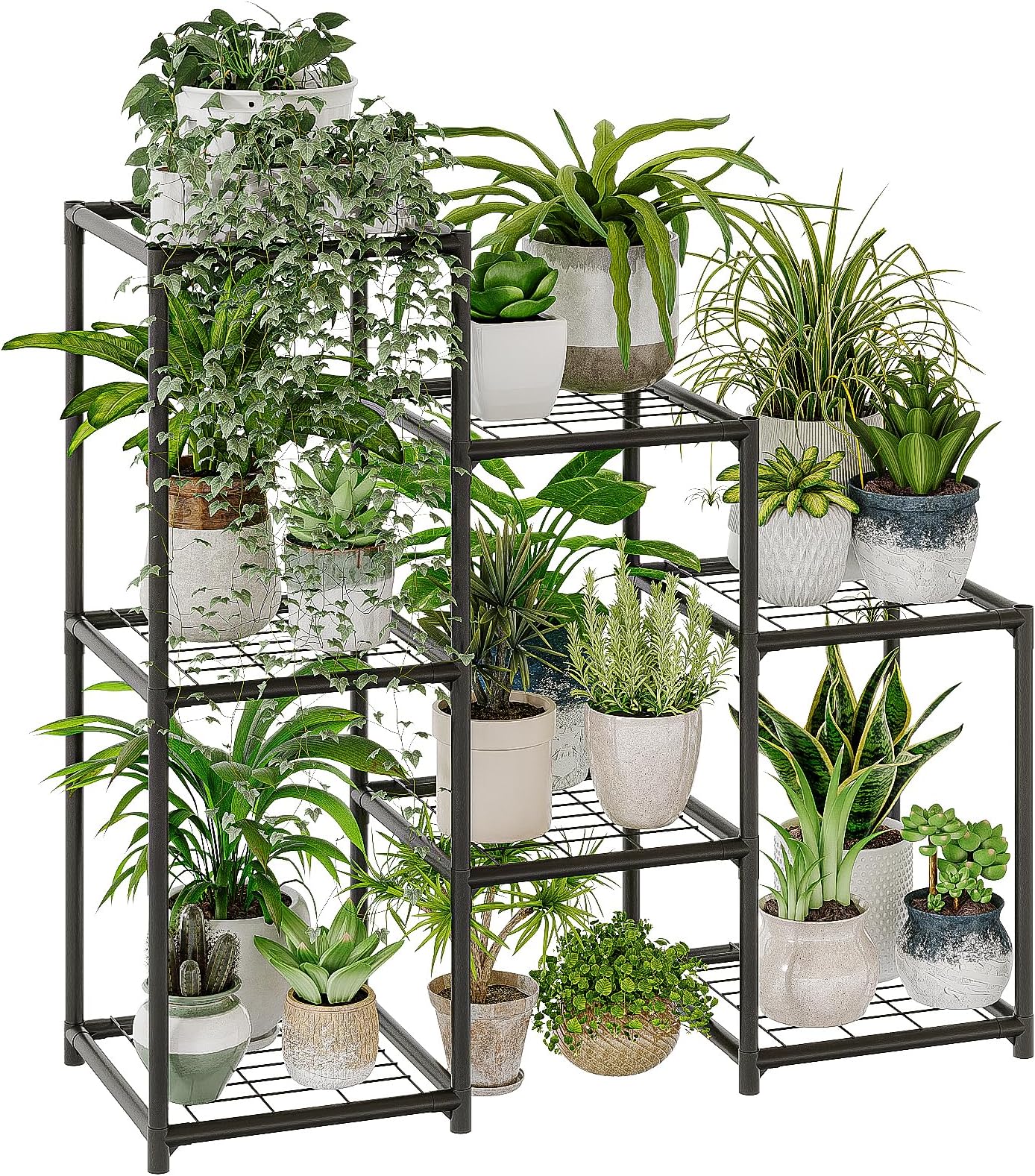 Bamworld Black Plant Stand Outdoor Metal Plant Shelf for Multiple Plants 3 Tiers Ladder Plant Holder Waterproof for Garden Living Room Patio Morden Home Decor Gardening Gifts