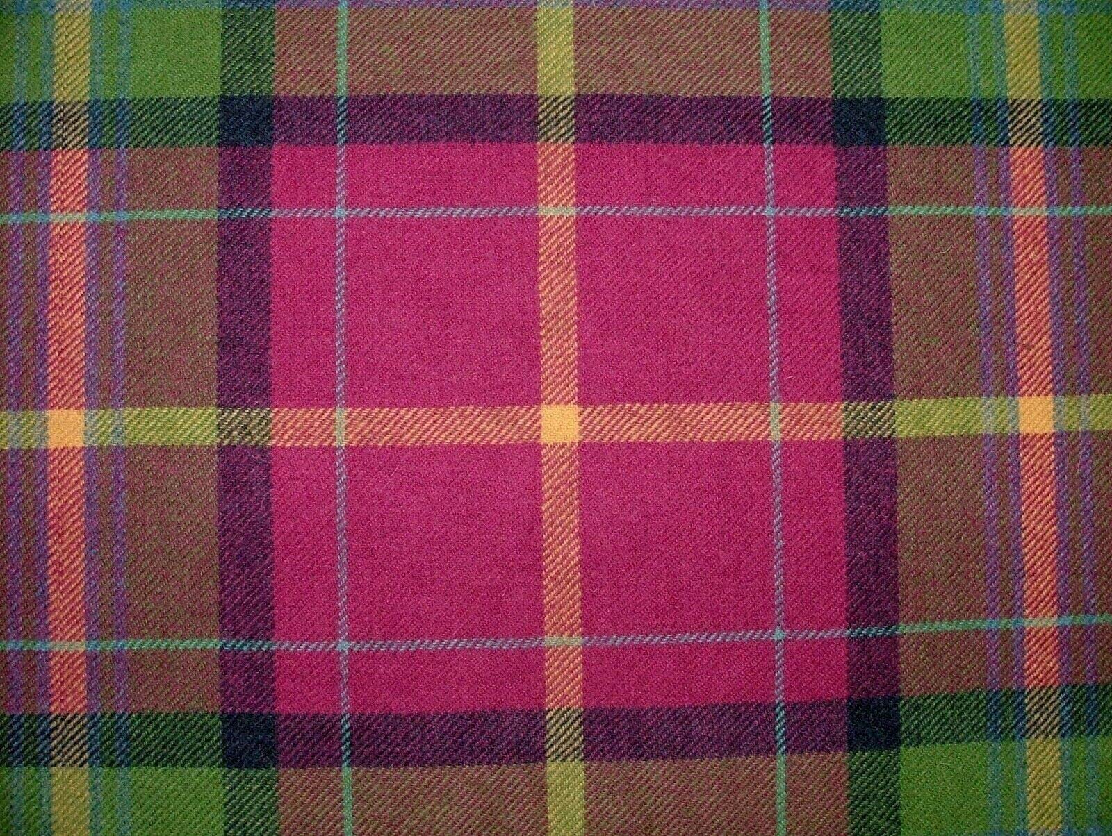 Pandoras Upholstery Pink And Lime 100% Shetland Wool Tartan Check Upholstery Curtain Cushion Fabric - Per Half Metre