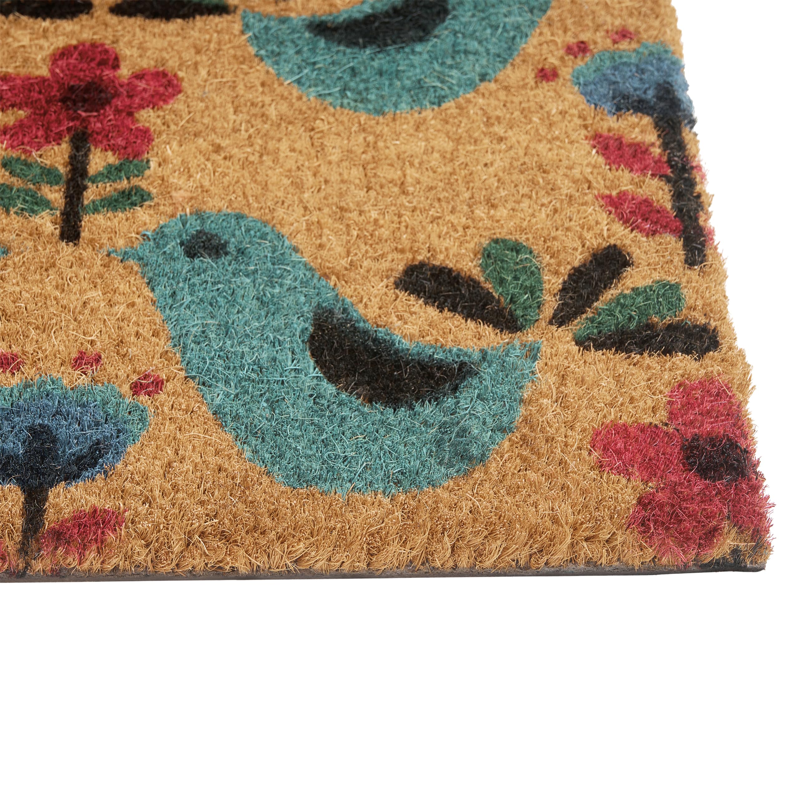 Beliani Paillasson d'Entrée en Fibre de Coco 50 x 80 cm Dessous PVC Antidérapant Motif Oiseau Multicolore Tanana