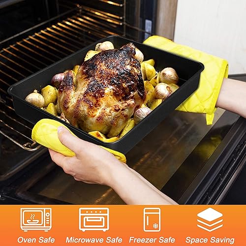 Miniatura 4 de Herogo Juego de 2 moldes para hornear profundos, antiadherentes de 8 x 10.5 pulgadas para horno, moldes rectangulares de acero inoxidable para