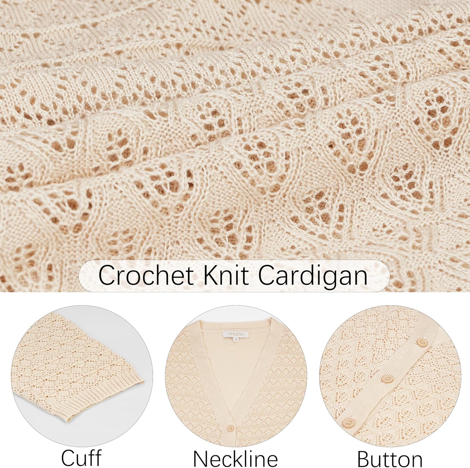 Women's Lightweight Crochet Cardigan 3/4 Sleeve Cropped V Neck Button Shrug Knit Sweater Tops - Image 5