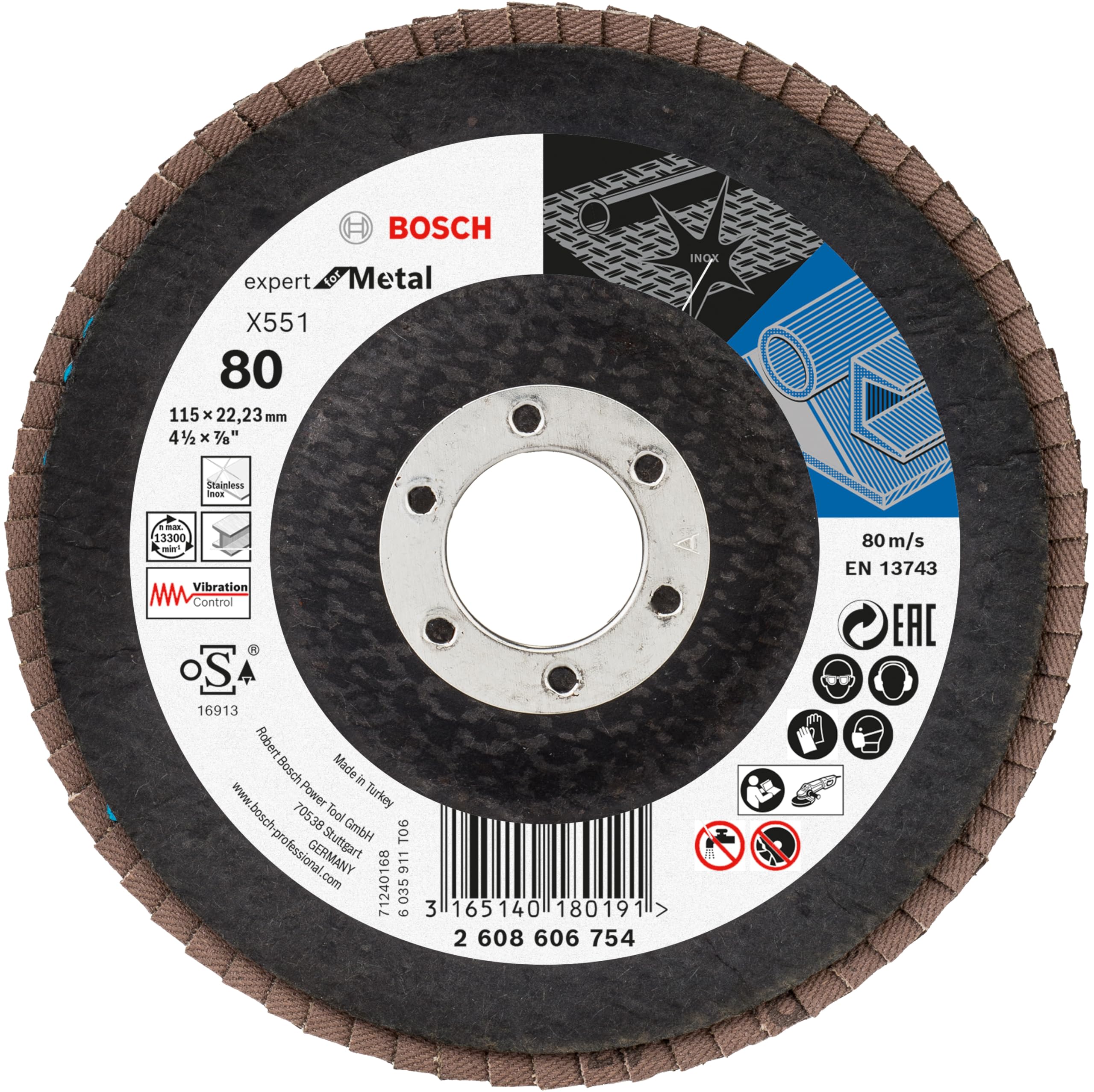 Bosch 40 discos abrasivos X551 Expert for Metal + Beanie Set (para metal, acero, hierro fundido, diámetro de 115 mm, grano 40/60/80, M14, accesorios profesionales para amoladora angular)