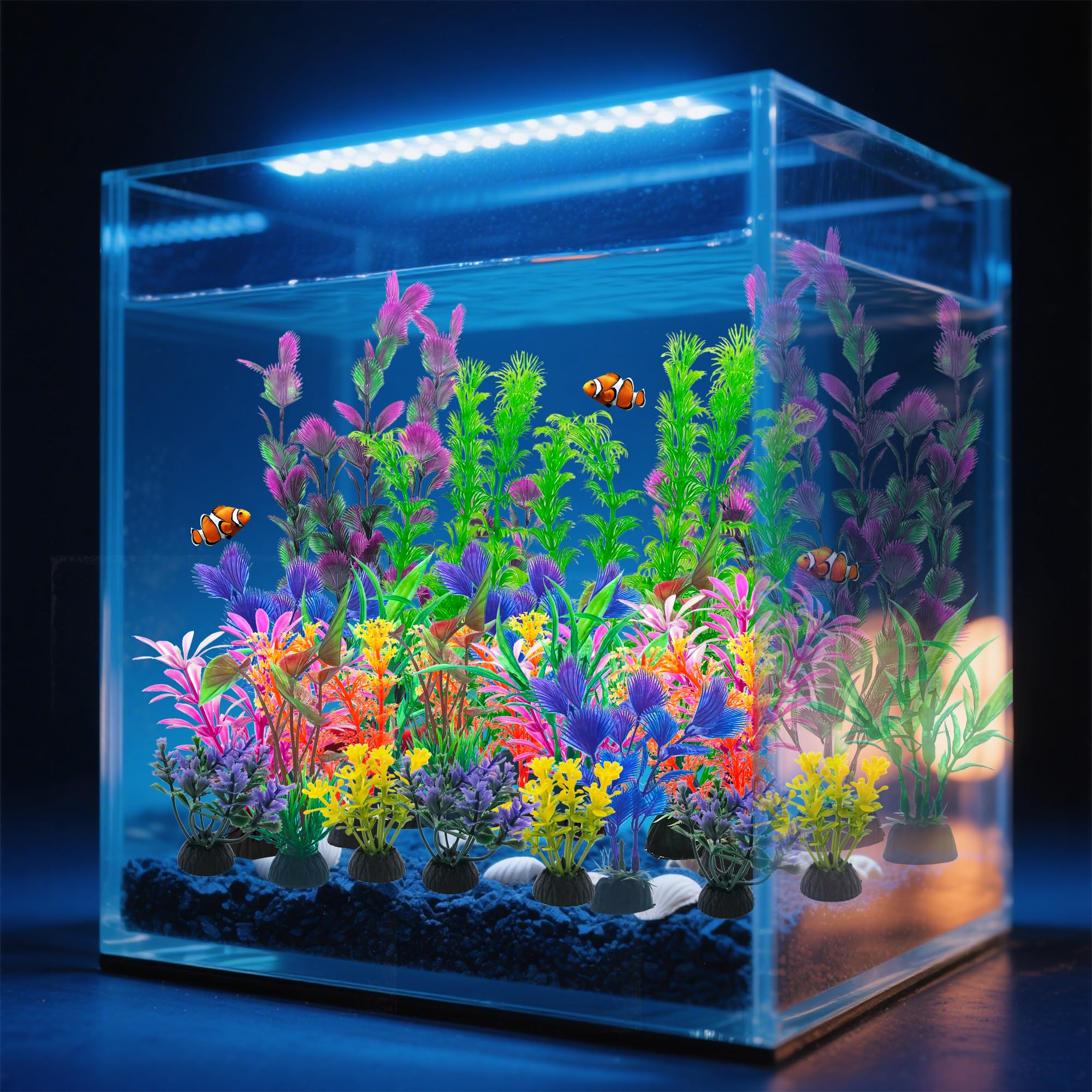 SLOCME Lot de 25 plantes artificielles pour aquarium – Plantes colorées pour aquarium en plastique, (6–30 cm)