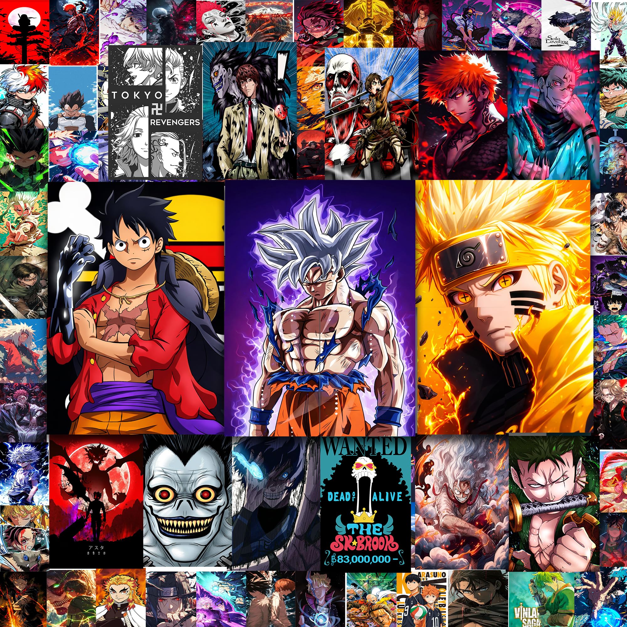 Anime Wall Poster Set – 80 PCS Anime Posters Collection | 63 Small (6x4 in), 12 Medium (9x6 in), 5 Large (23.8x16.6 in) | 300 GSM Thick Premium Paper | Aesthetic Room Decor for Bedroom, Gaming Setup & Otaku Gifts