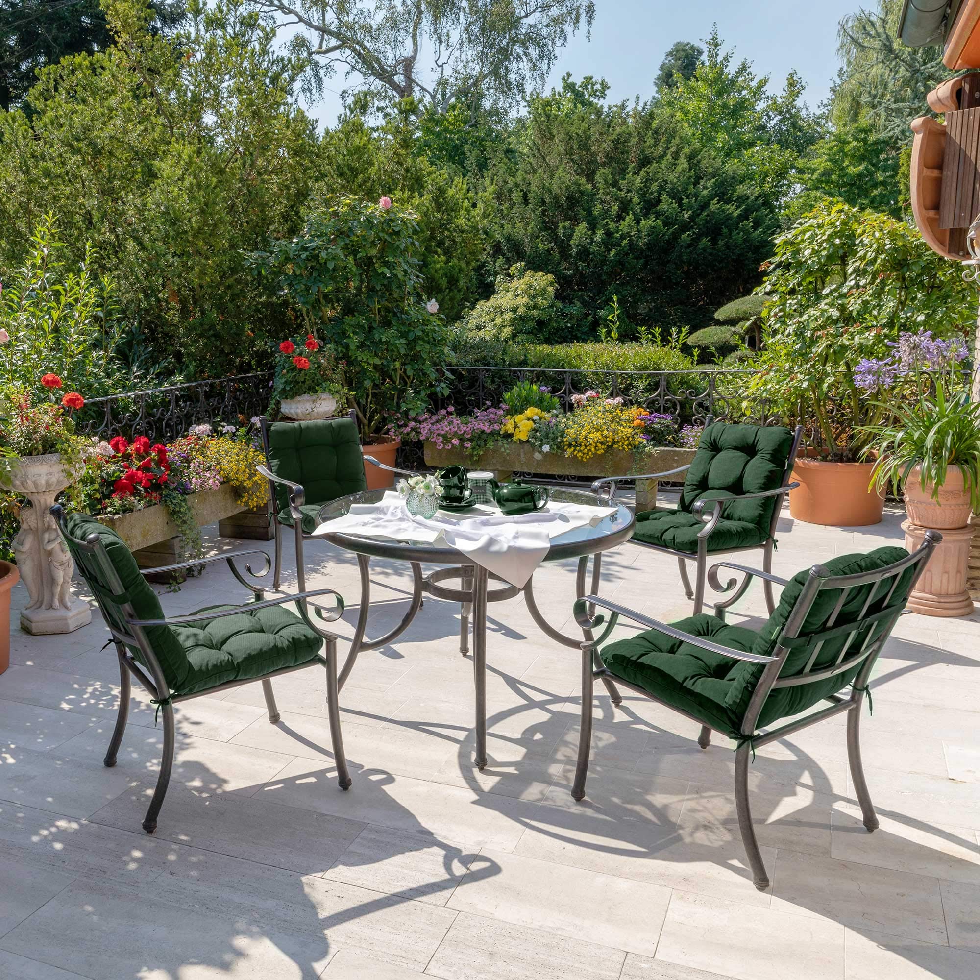 Beautissu 2er Set Niedriglehner Auflagen Stuhlauflage für Gartenstühle | 100x50x8cm Dunkelgrün Sitzkissen Niederlehner Sitzauflagen Stuhlkissen Gartenpolster Kissen Flair NL