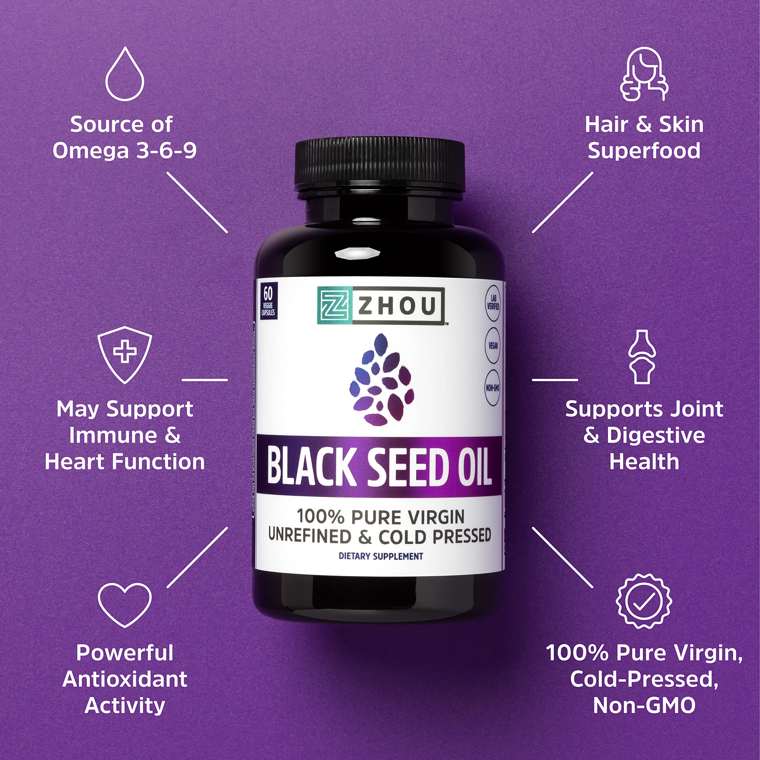 Zhou Nutrition Black Seed Oil Capsules, 100 Virgin