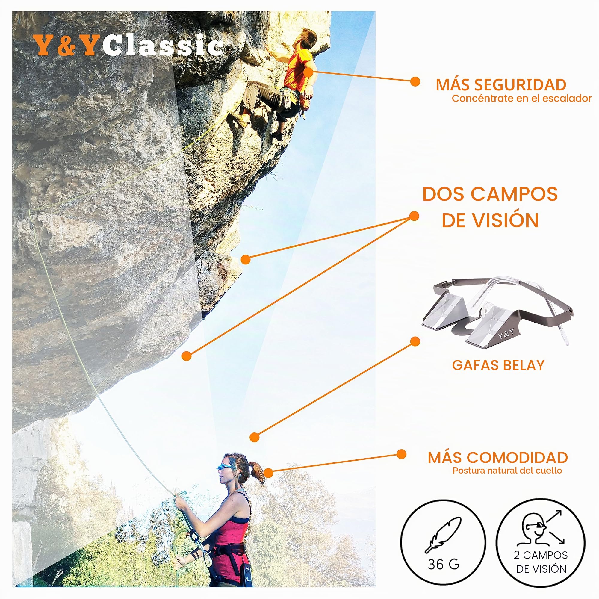 YY Vertical – Classic Blue – Gafas de Escalada para Asegurar en Aluminio Flexible – Gafas Prisma Ligeras para asegurar con Comodidad y visión Vertical Clara