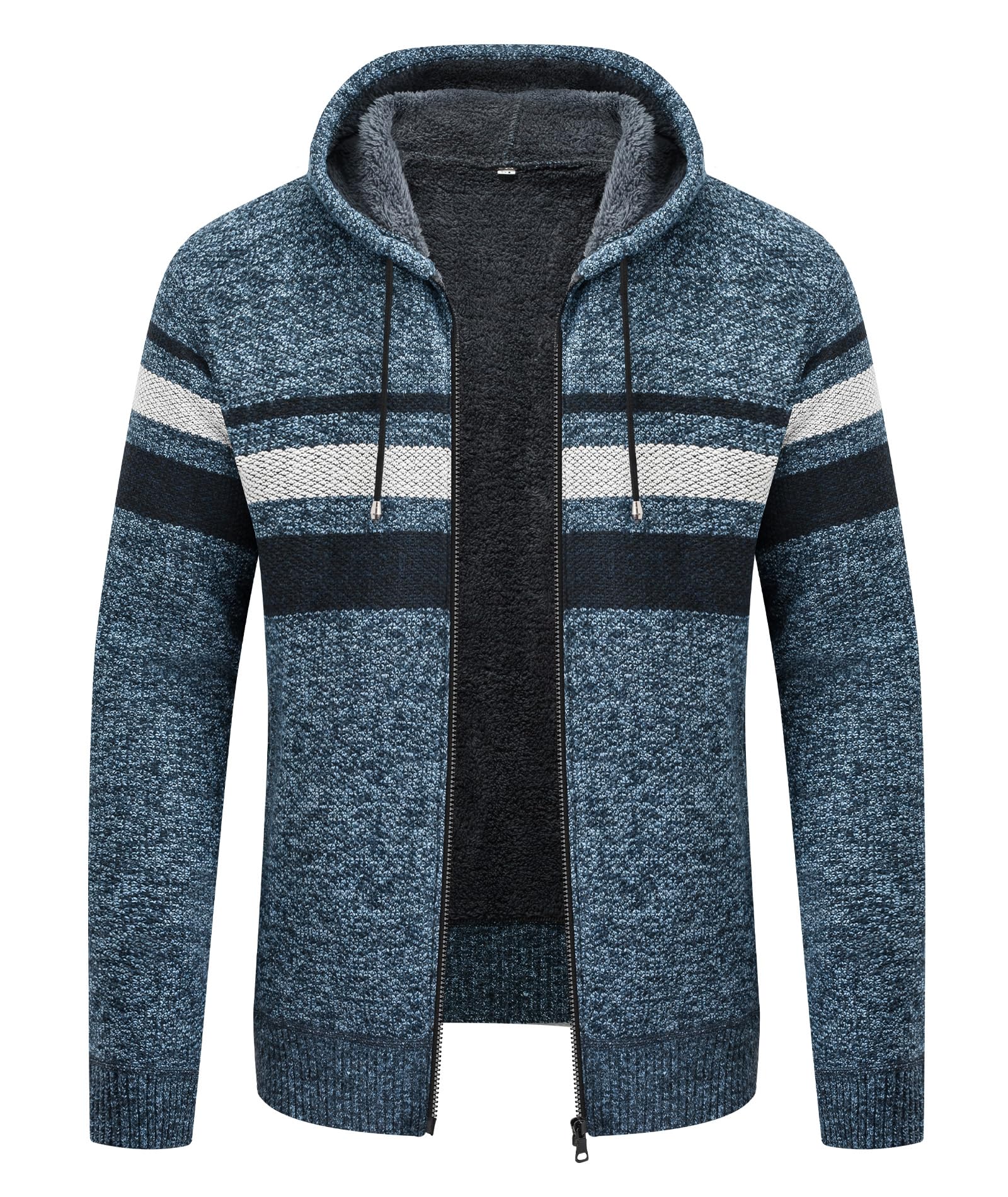 LLdress Mens Knit Cardigan Sweaters Sherpa Lined Full Zip Hoodie With Pockets