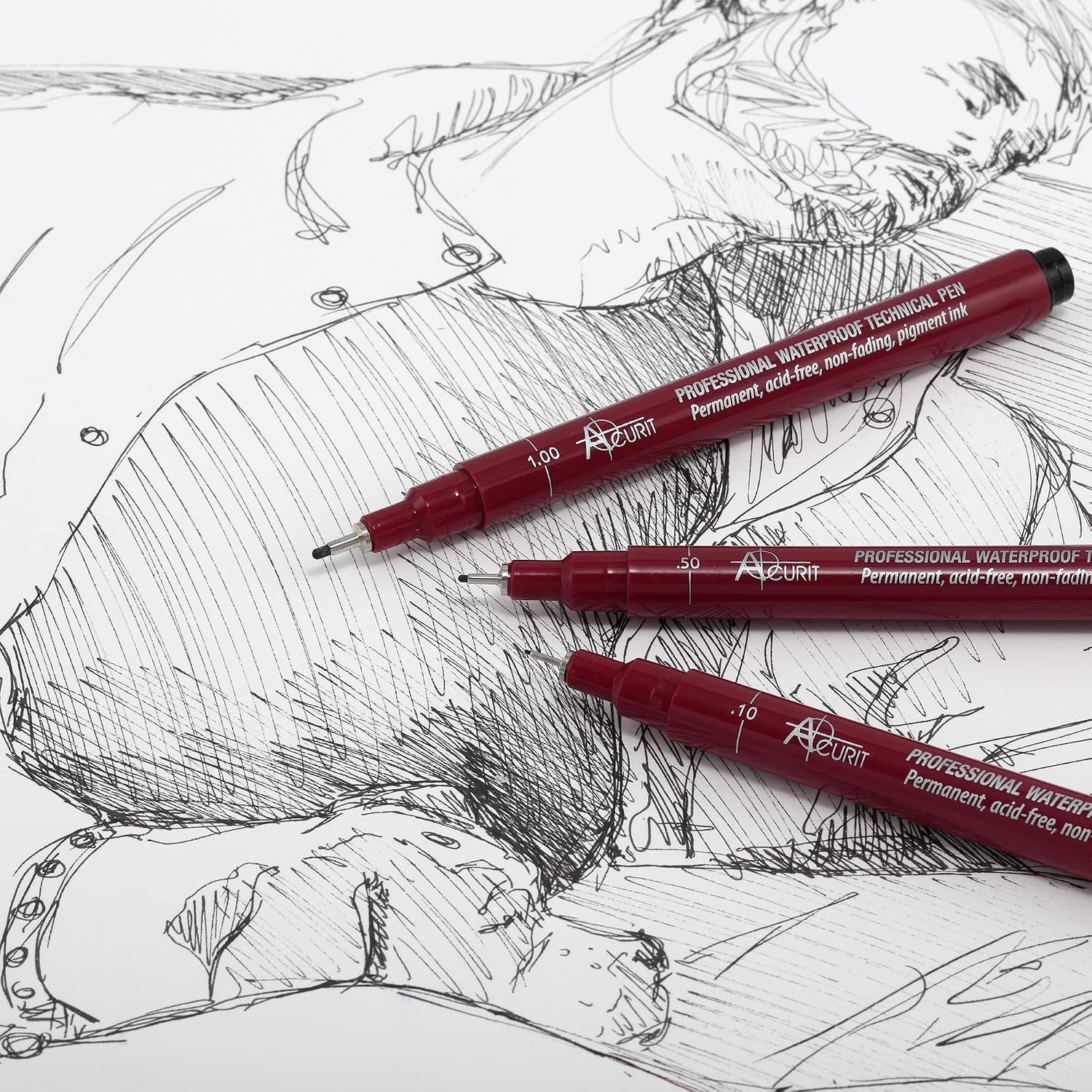 Acurit Waterproof Technical Pens - Professional Waterproof Technical Pen, Rich Blank Ink, Acid-Free, Light Fast, for Sketching, Drawing, CAlligraphy, & More! - [6-Pack - Assorted Sizes]