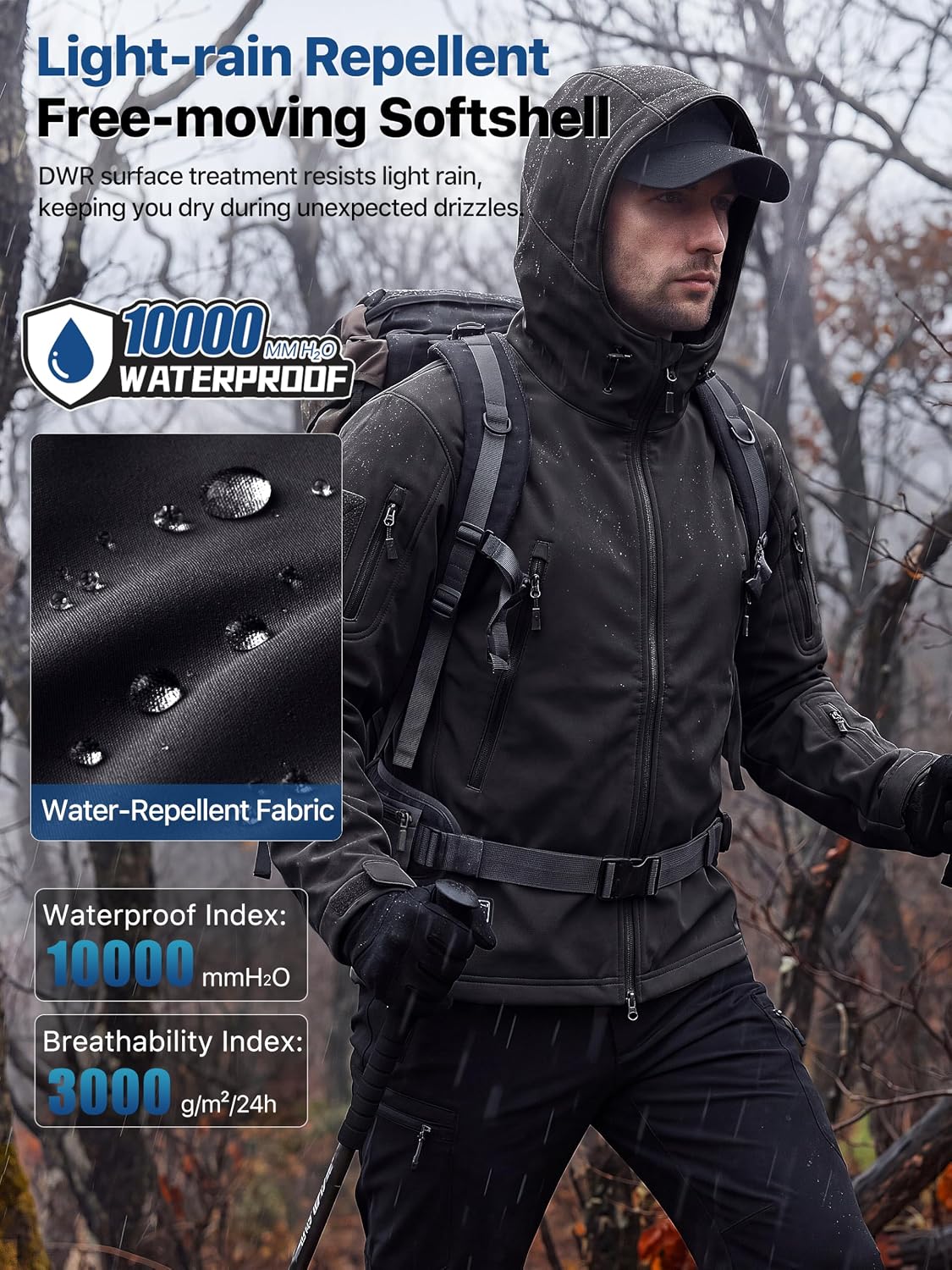  Men's Hooded Waterproof Rain Fleece Lined Softshell Jacket thumbnail