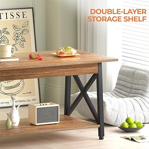 Miniatura 43 de GreenForest Mesa de centro con almacenamiento, mesas de centro modernas grandes de 43 pulgadas para sala de estar, diseño de marco en X, mesa de