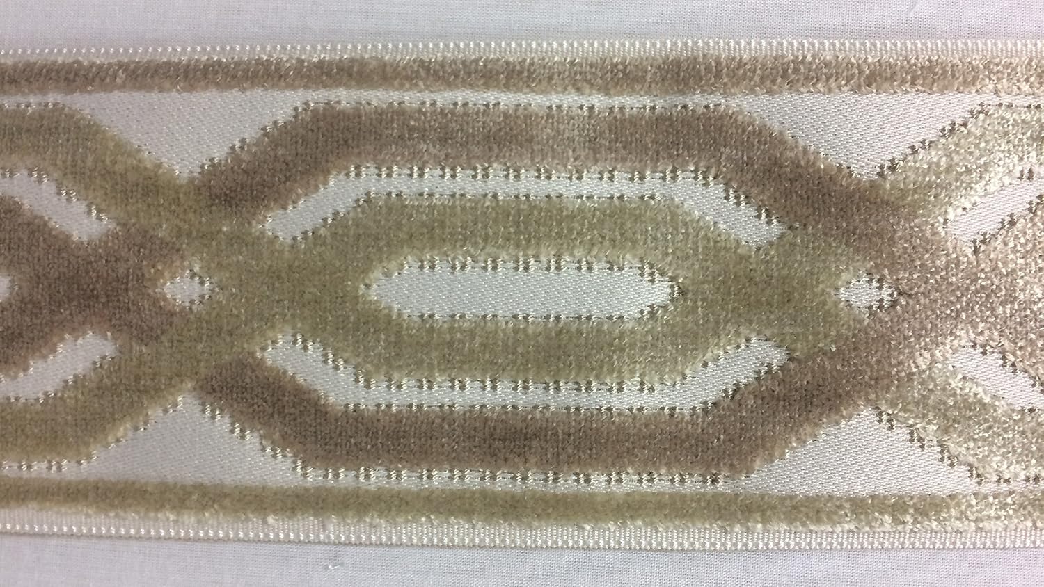 3.5" Woven Trim Tape with Velvet Embroidery H-1109/4 Cream, Navy Blue & French Blue Sold by The Yard Upholstery/Drapery