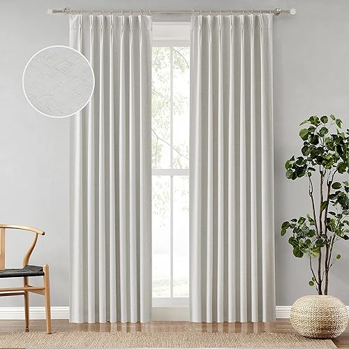 Natural Pinch Pleated Full Blackout Curtains Linen Blended Room Darkening Window Treatment Panel 84 Inch for Living Room Bedroom Thermal Insulated Back Tab Drapes with Hooks, 2 Panel, 40" Wx84 L