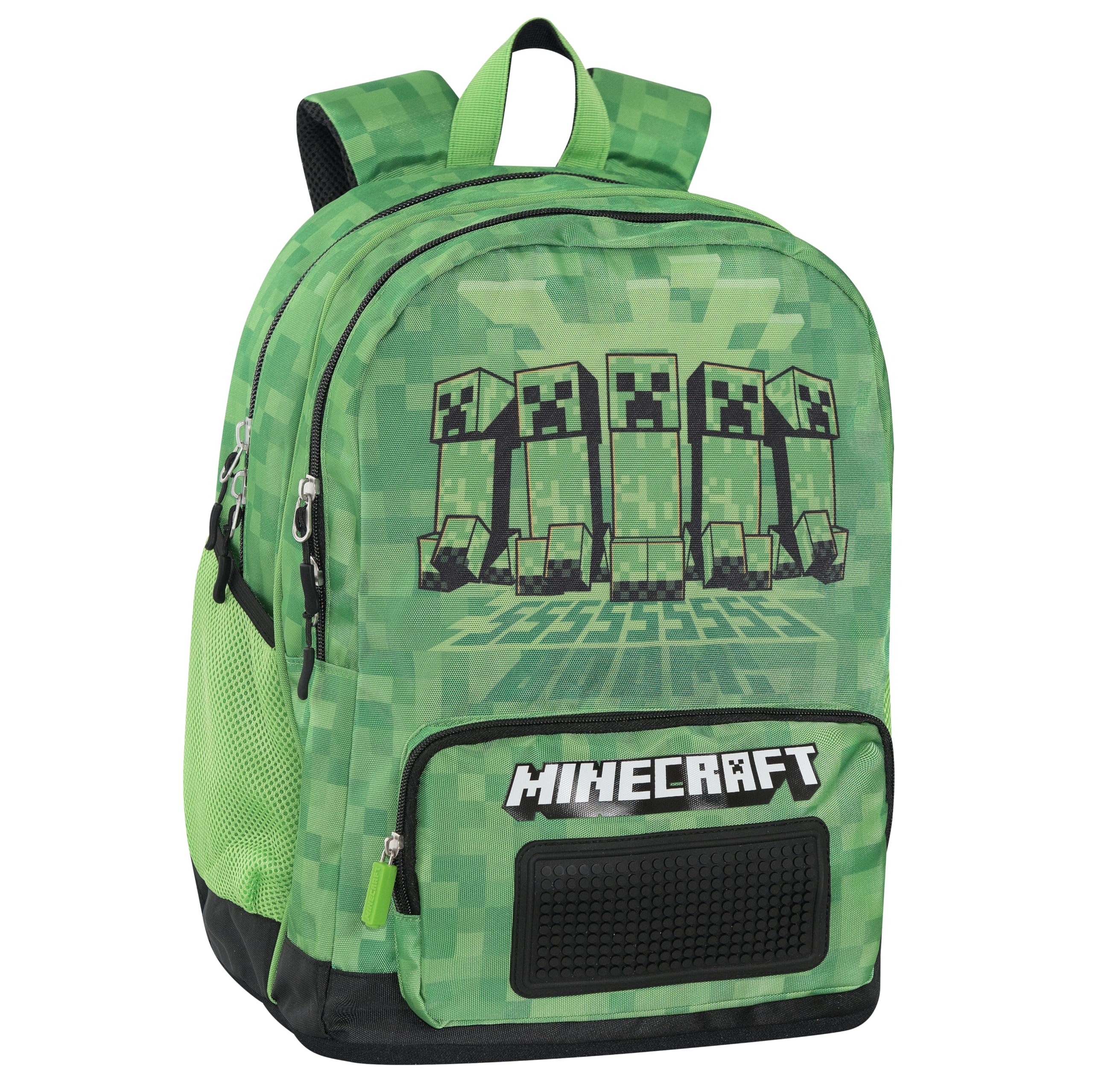 MINECRAFT Online Exclusive - Zaino Scuola Minecraft, con 2 Ampi Spazi Centrali, Tasca Frontale, Tasche Laterali in Rete, Spallacci Regolabili Imbottiti, Retro e Fondo Termoformati, 32x43Hx23cm