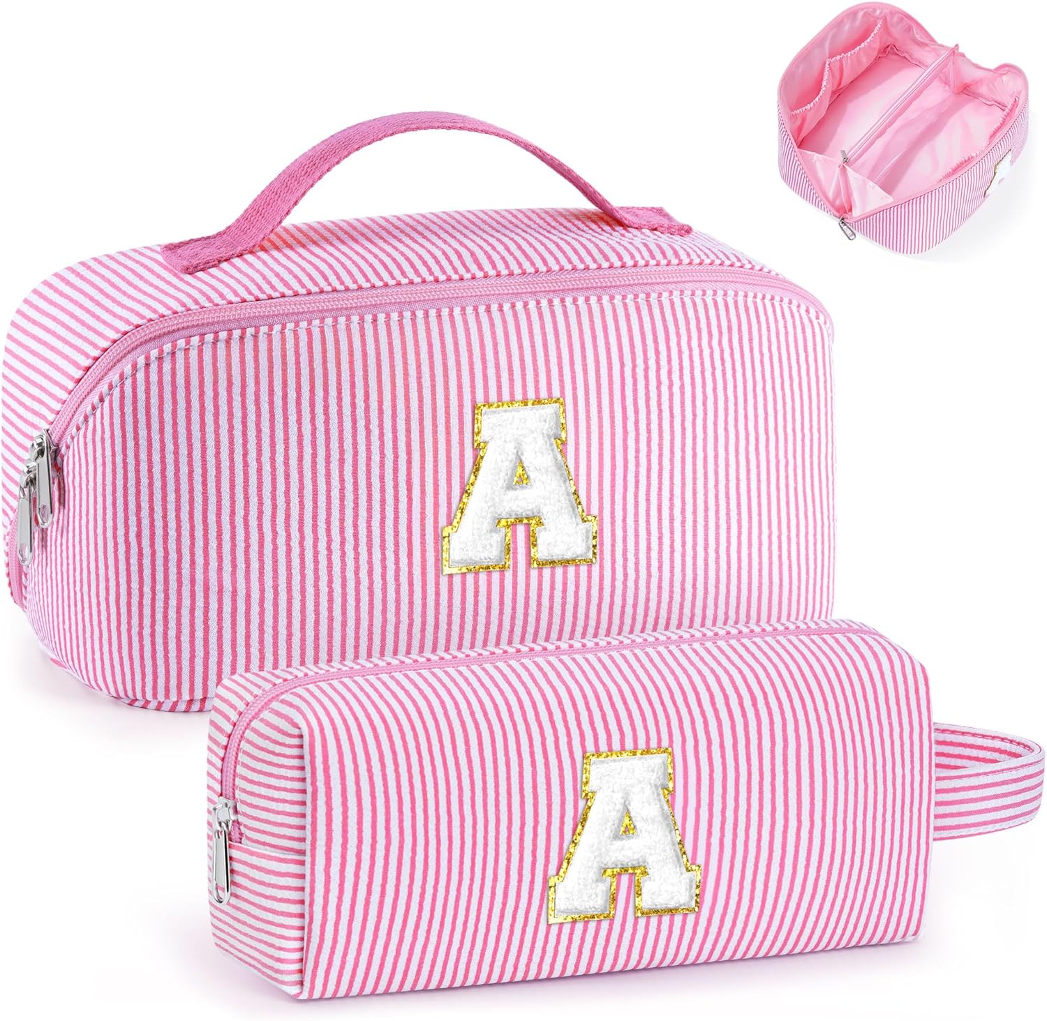 YOOLIFE Makeup Bags for Women Teen Girls – Initial Travel Makeup Bag Cosmetic Bag Pink | Gifts for Teen Girl Women Daughter Mom Teacher Friend Birthday Gift 10 11 12 13 14 15 16 Year Old Pink A