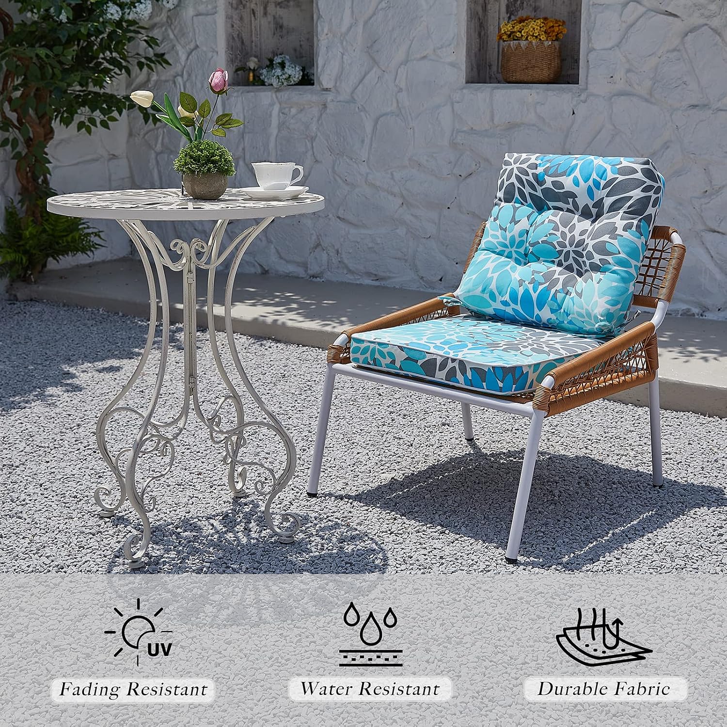JMGBird Seat/Back Outdoor Chair Cushion Tufted Pillow, Deep Seat Cushion Set 22"x22", Outdoor Cushion for Patio Furniture