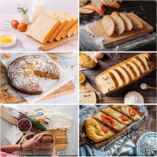 Miniatura 7 de Cortador de pan de bambú con cuchillo de pan dentado de 18.1 pulgadas para pan casero, plegable y compacto, guía de rebanada de 3 tamaños