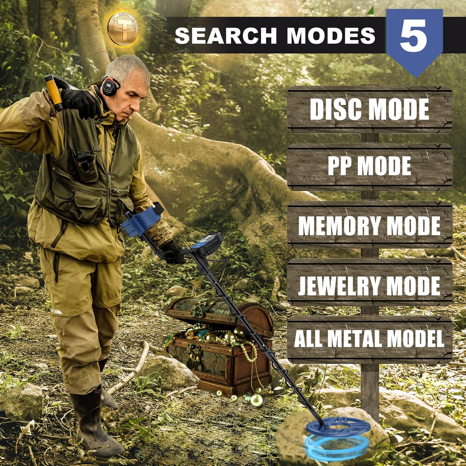 PalliPartners Metal Detector A970 showing 5 search modes