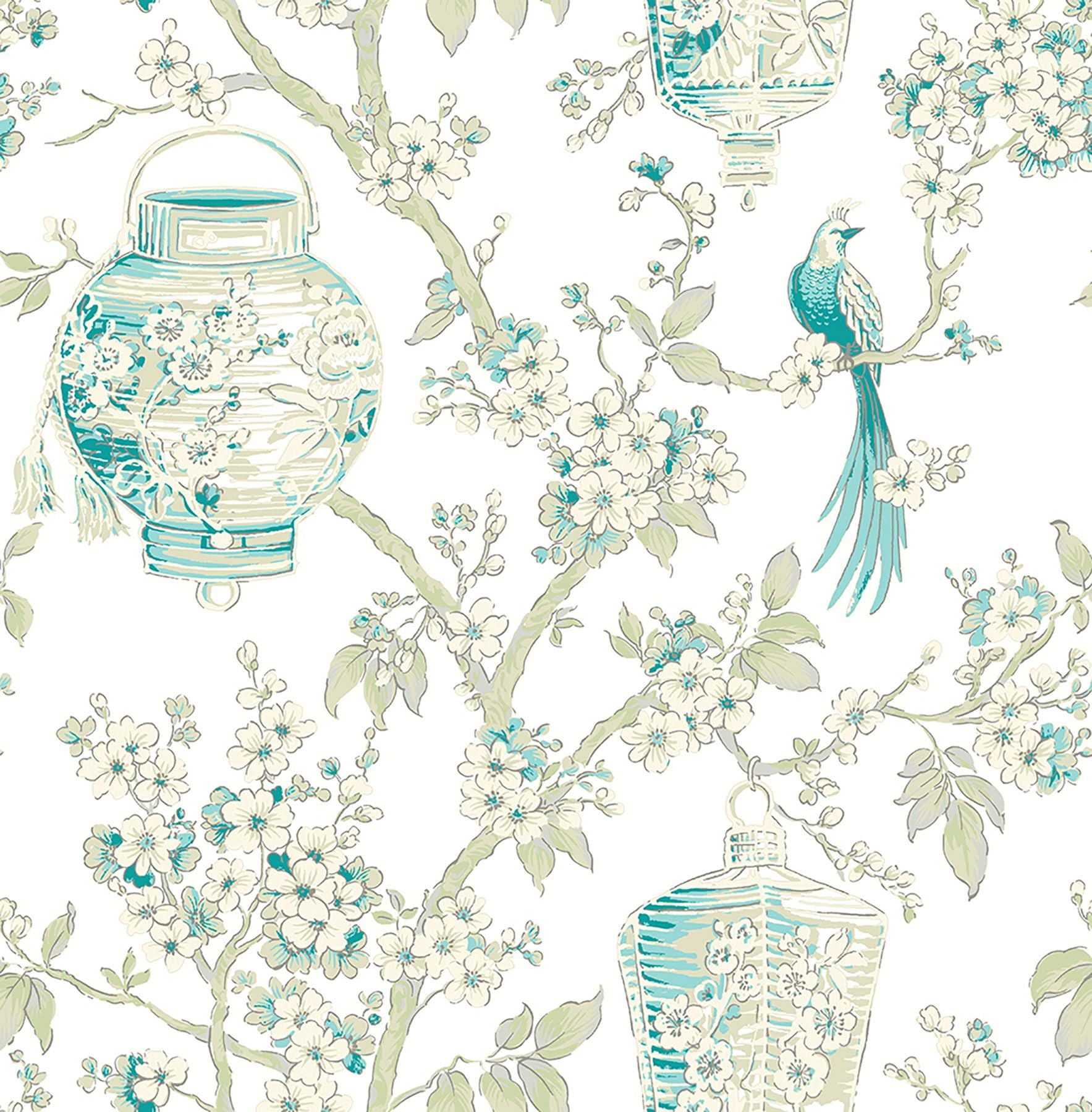 BHF FD22760 "Mirabelle Lanterns Serenity" Wallpaper - Teal/Green