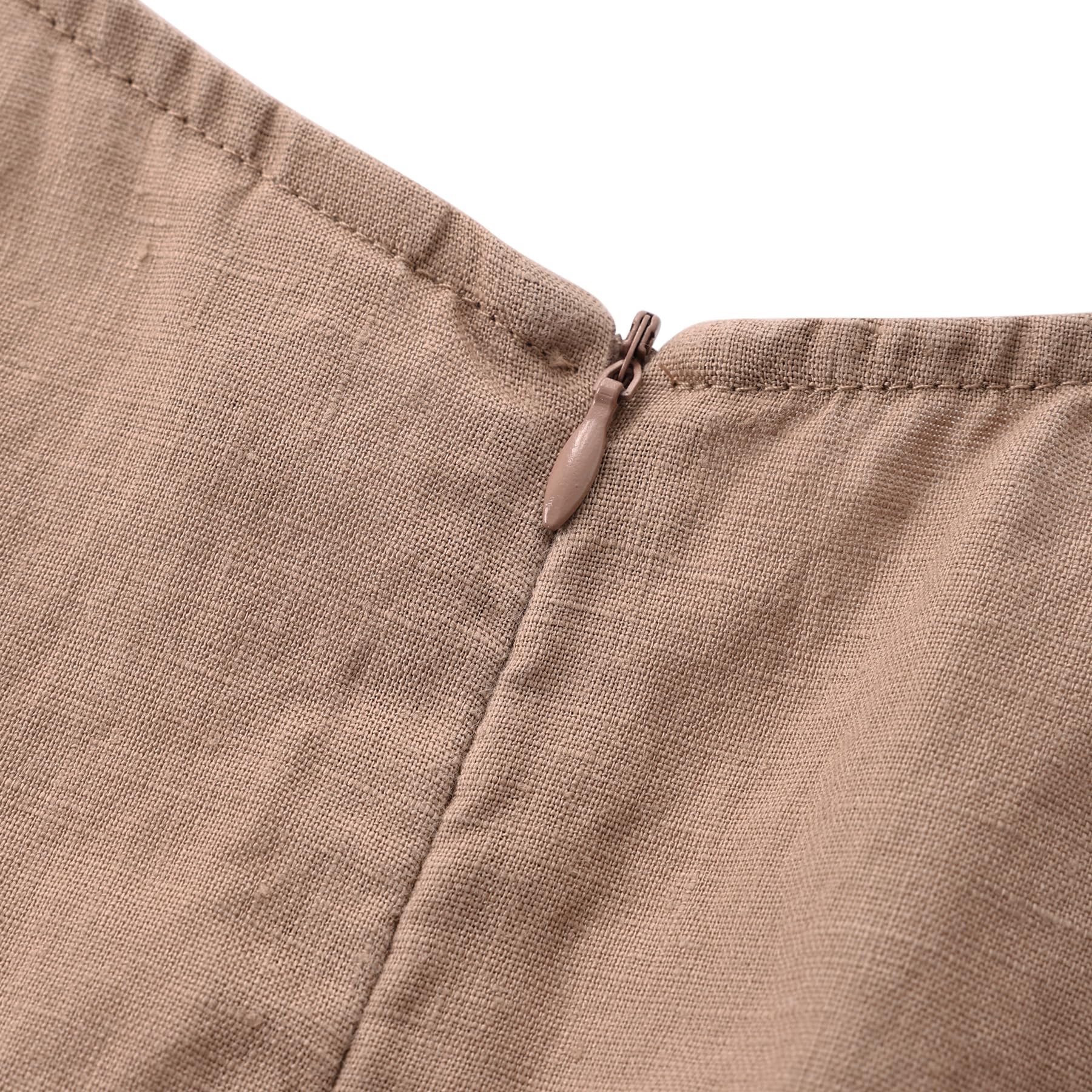 Amazhiyu Robe d'été 100 % lin pour femme avec col en V et manches courtes Coupe ajustée