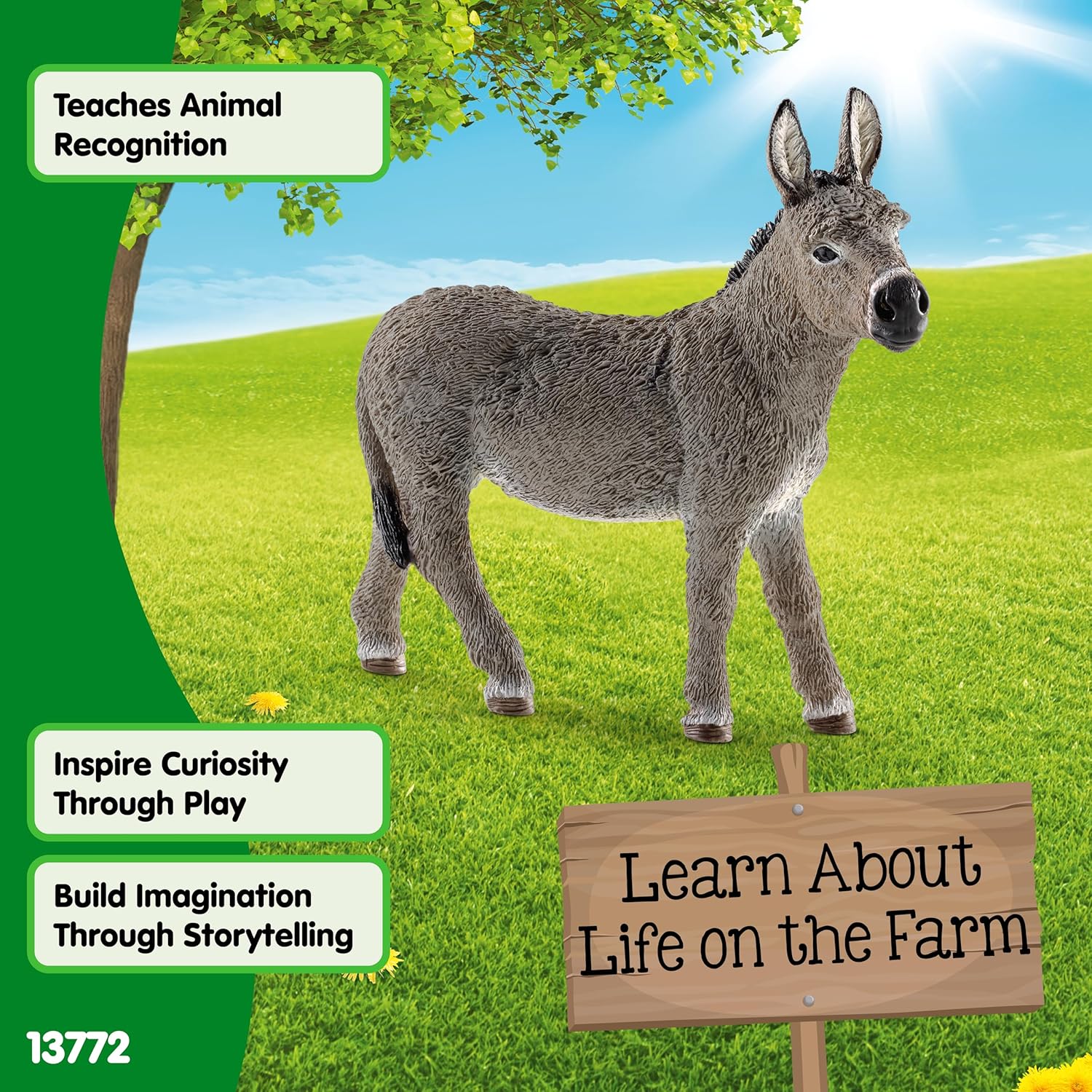 Schleich Farm World Realistic Donkey Animal Figurine - Highly Detailed and Durable Farm Animal Toy, Fun and Educational Play for Boys and Girls, Gift for Kids Ages 3+