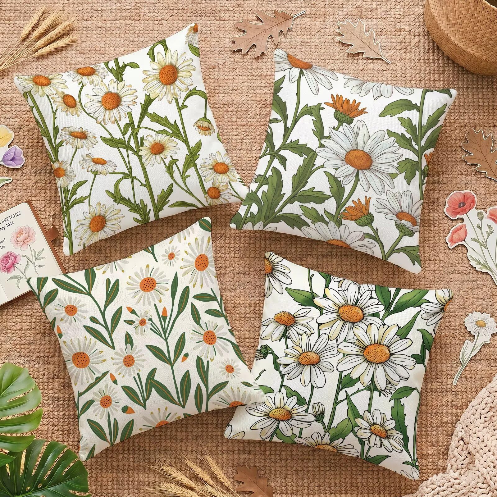 Housses de coussin 45x45cm lot de 4 imperméables en velours pour l'extérieur