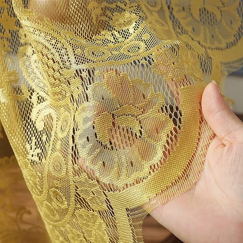 Miniatura 7 de Mantel de encaje amarillo con bordado de elegantes patrones florales, mantel redondo superpuesto para boda, fiesta, cena larga, decoración del hogar