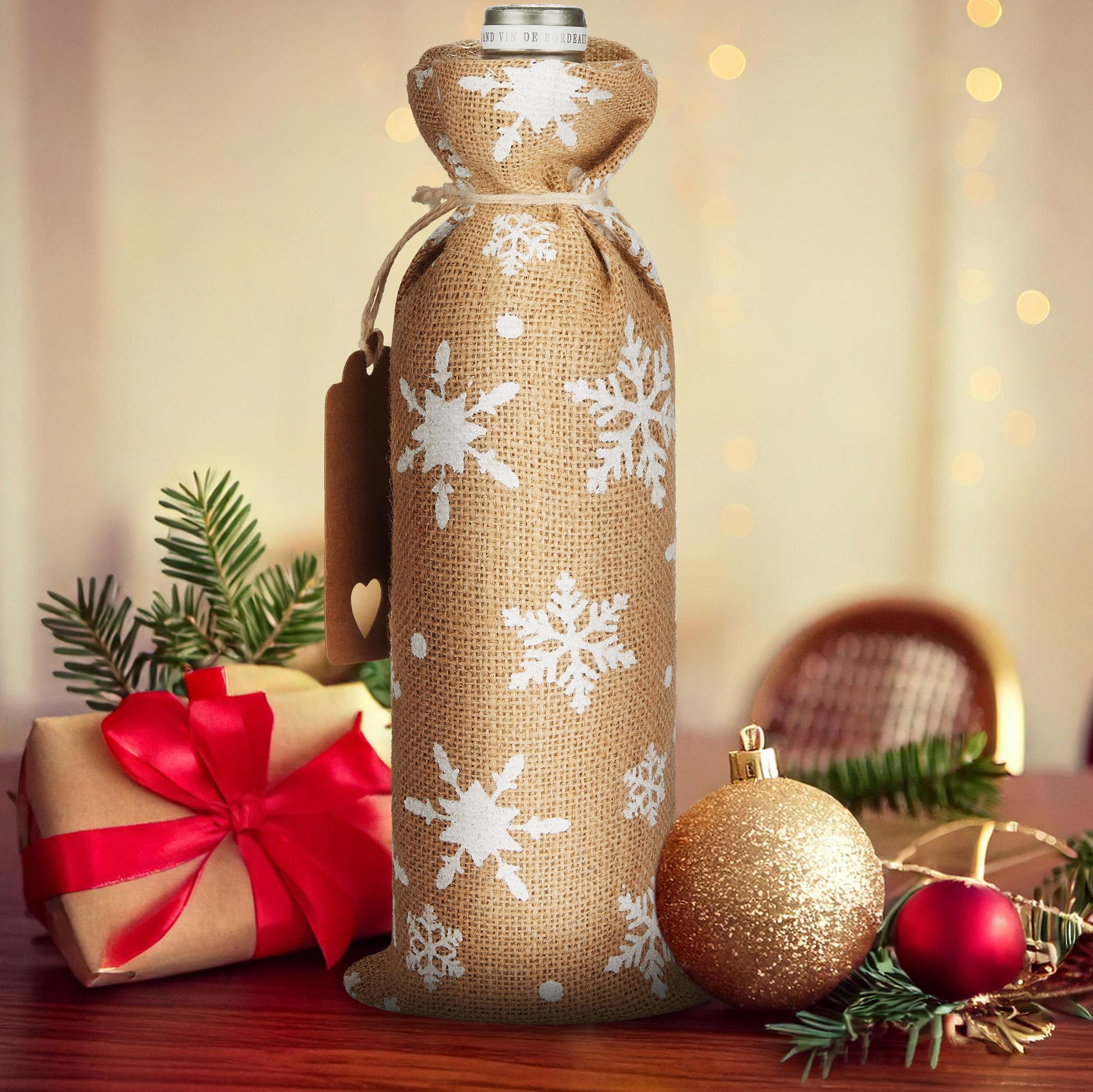BRUBAKER 15er Set Weinbeutel für Weihnachten - Schneeflocken Weiß