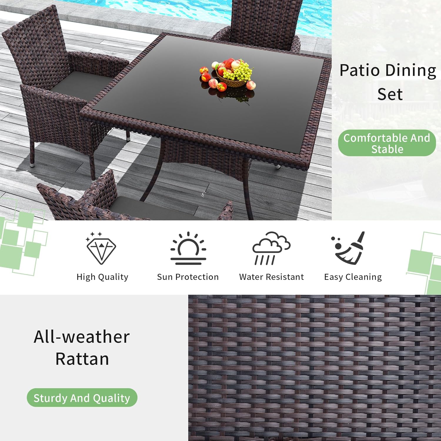 10 Piece Outdoor Dining Set,Rattan Patio Conversation Set of 8 Chairs,Patio Dining Table and Chairs w/Cushions,Square Glass Tabletop,Umbrella Cutout for Patio,Grey