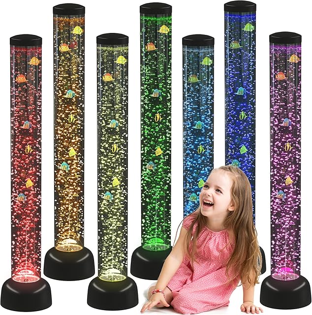 Playlearn Large - Bubble Tube Floor Novelty lamp with Fish & LED Lights - 105cm - Black