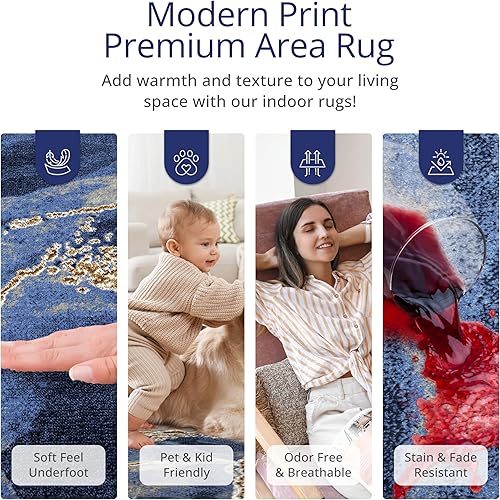 Miniatura 3 de Abani Luna Collection - Alfombra de área con diseño contemporáneo de mármol grisazul, 6 x 9 pies, fácil de limpiar, duradera para niños y mascotas,